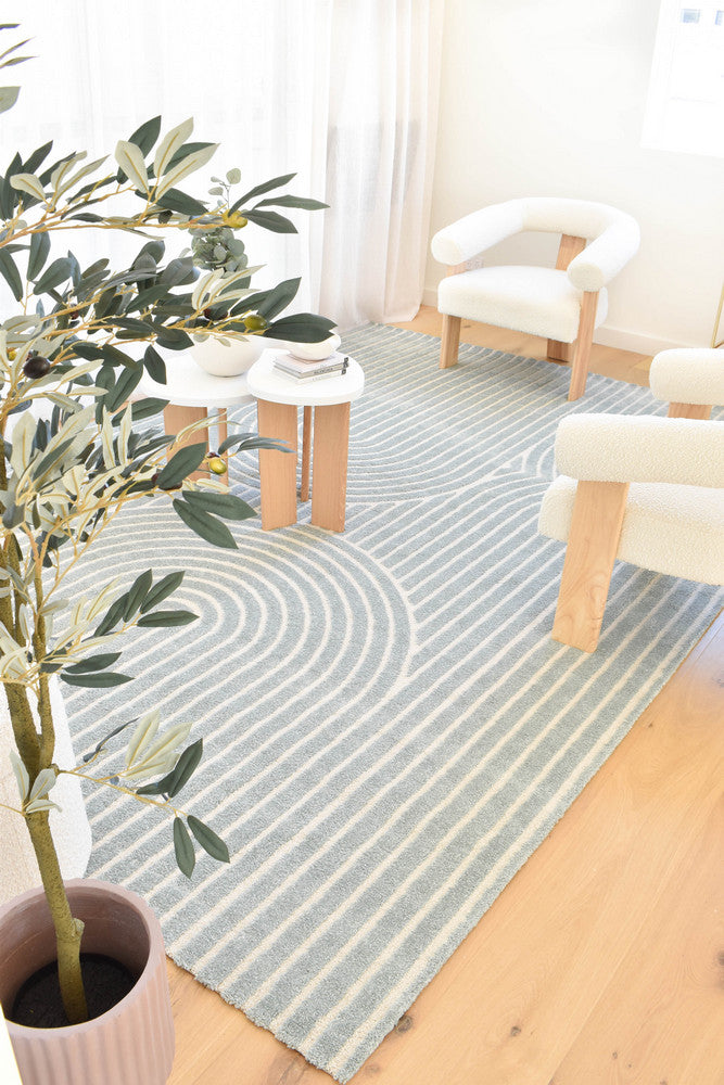 Arcadia Ribbed Arch Geometric Textured Blue Rug