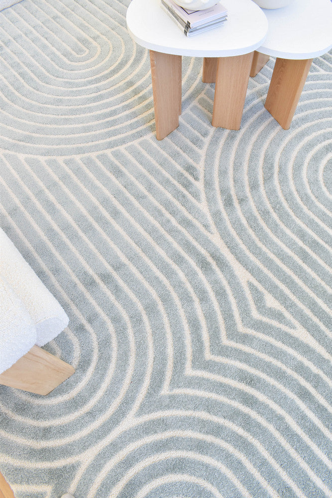 Arcadia Ribbed Arch Geometric Textured Blue Rug