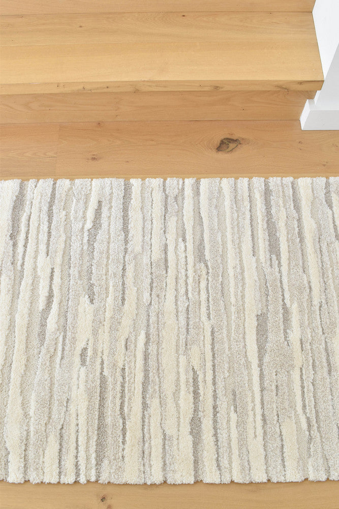 Arcadia Abstract Striated Linear Textured Cream Rug