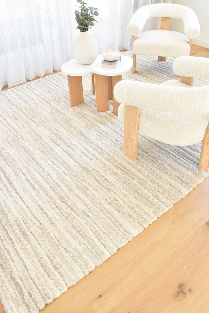 Arcadia Abstract Striated Linear Textured Cream Rug