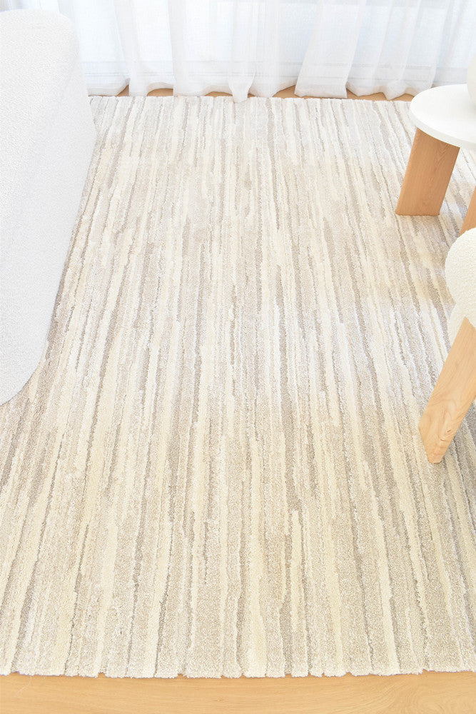 Arcadia Abstract Striated Linear Textured Cream Rug