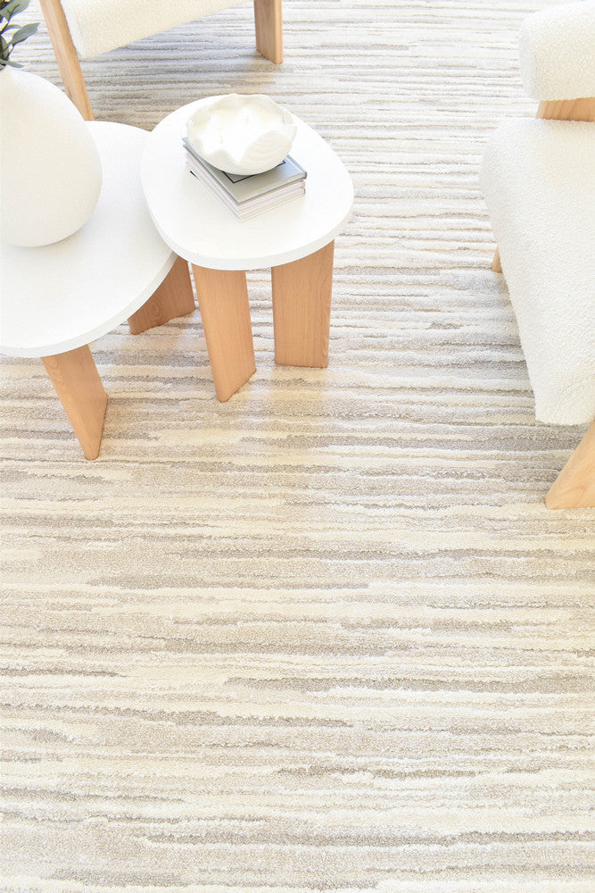 Arcadia Abstract Striated Linear Textured Cream Rug