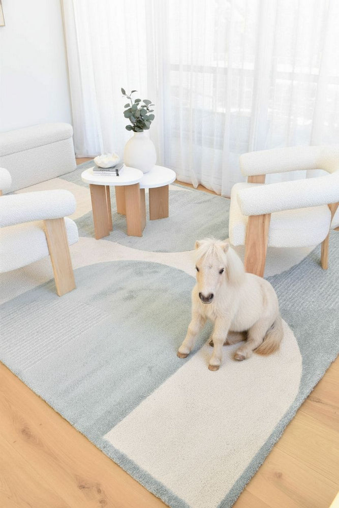 Arcadia Mid-Century Geometric Arch Textured Blue Rug
