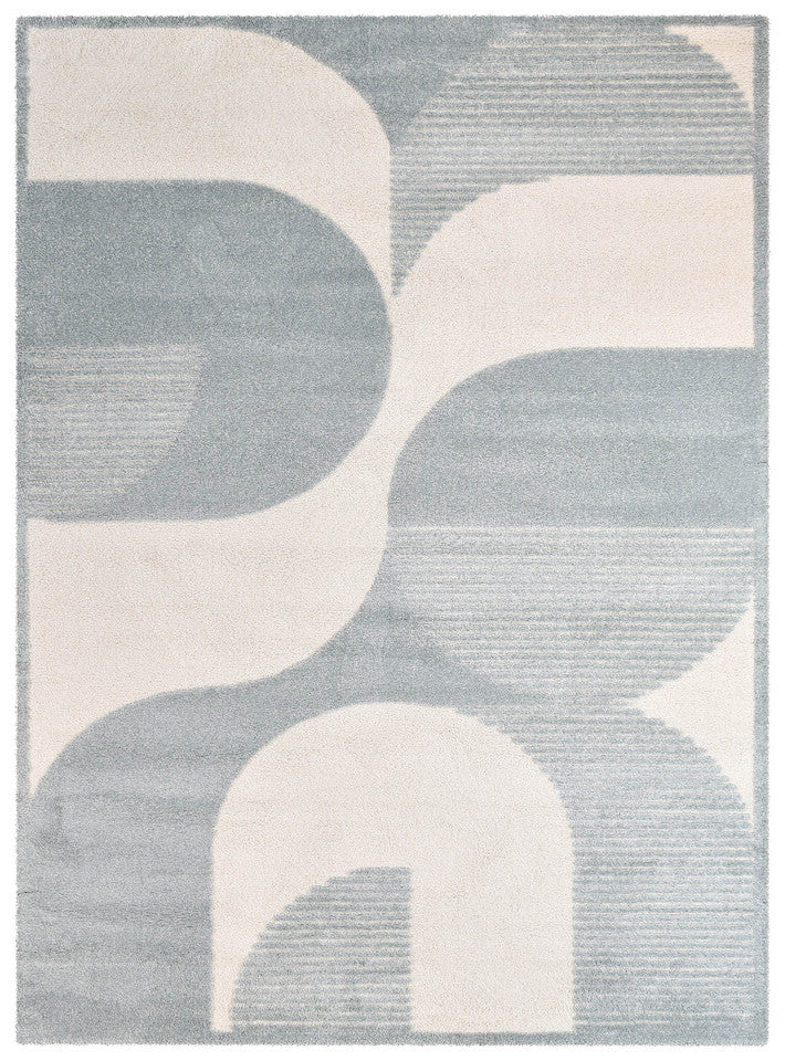 Arcadia Mid-Century Geometric Arch Textured Blue Rug