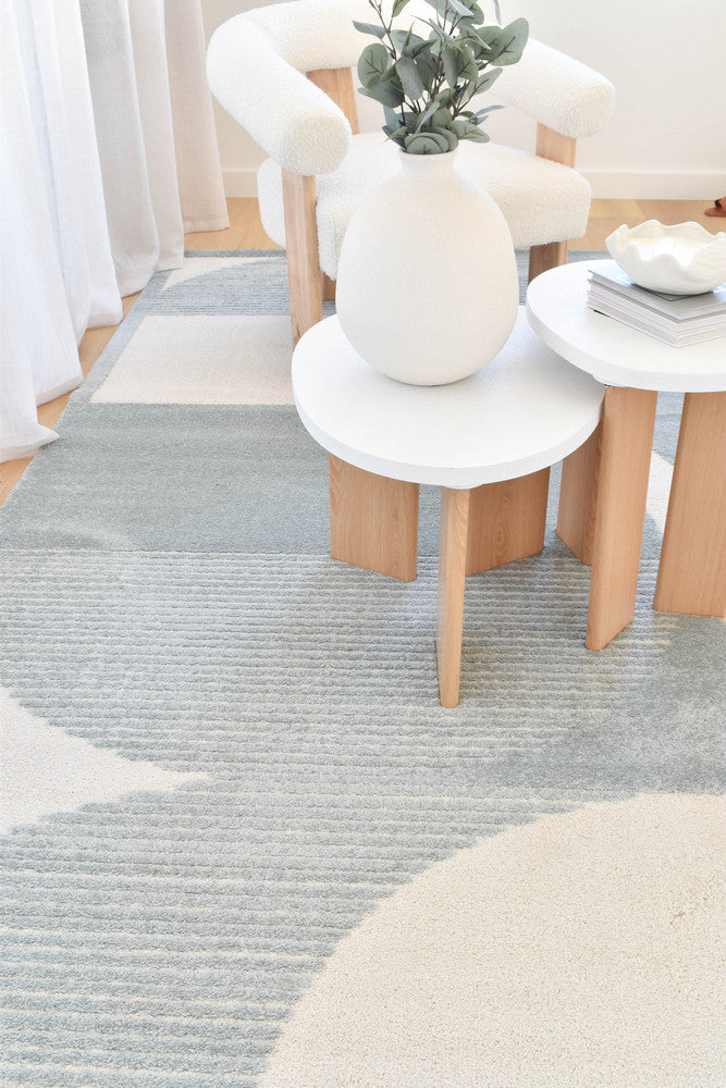 Arcadia Mid-Century Geometric Arch Textured Blue Rug