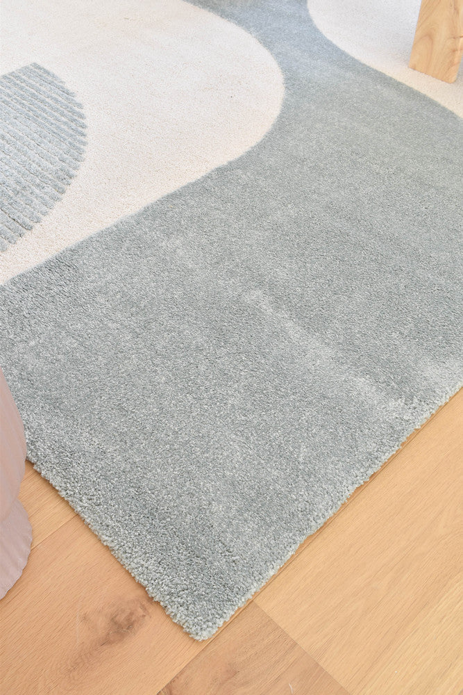 Arcadia Mid-Century Geometric Arch Textured Blue Rug