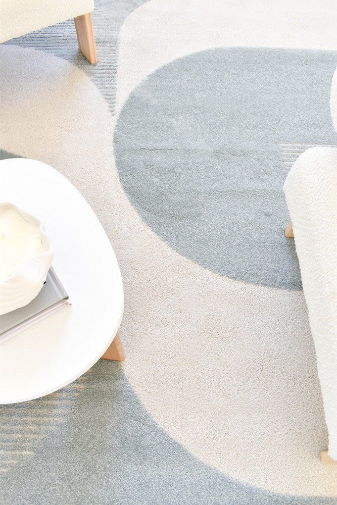 Arcadia Mid-Century Geometric Arch Textured Blue Rug
