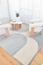 Arcadia Mid-Century Geometric Arch Textured Blue Rug