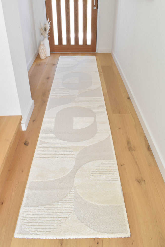 Arcadia Mid-Century Geometric Arch Textured Pearl Rug