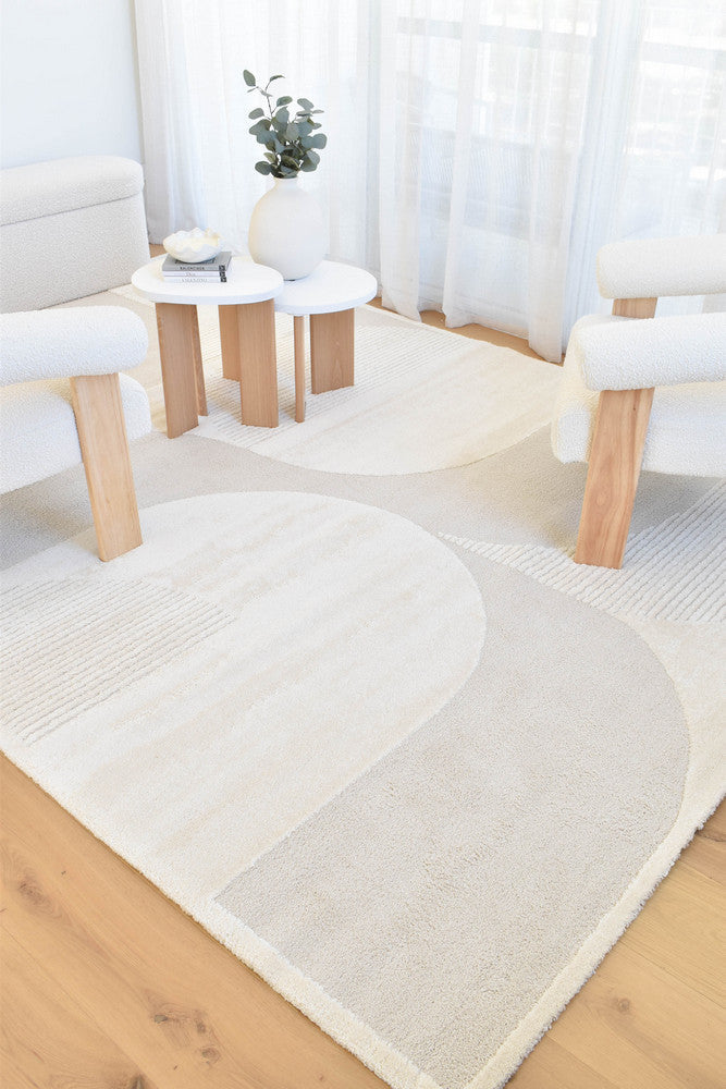 Arcadia Mid-Century Geometric Arch Textured Pearl Rug