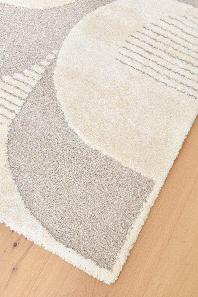 Arcadia Mid-Century Geometric Arch Textured Beige Rug