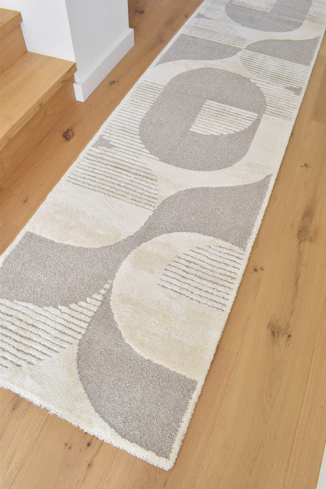 Arcadia Mid-Century Geometric Arch Textured Beige Rug