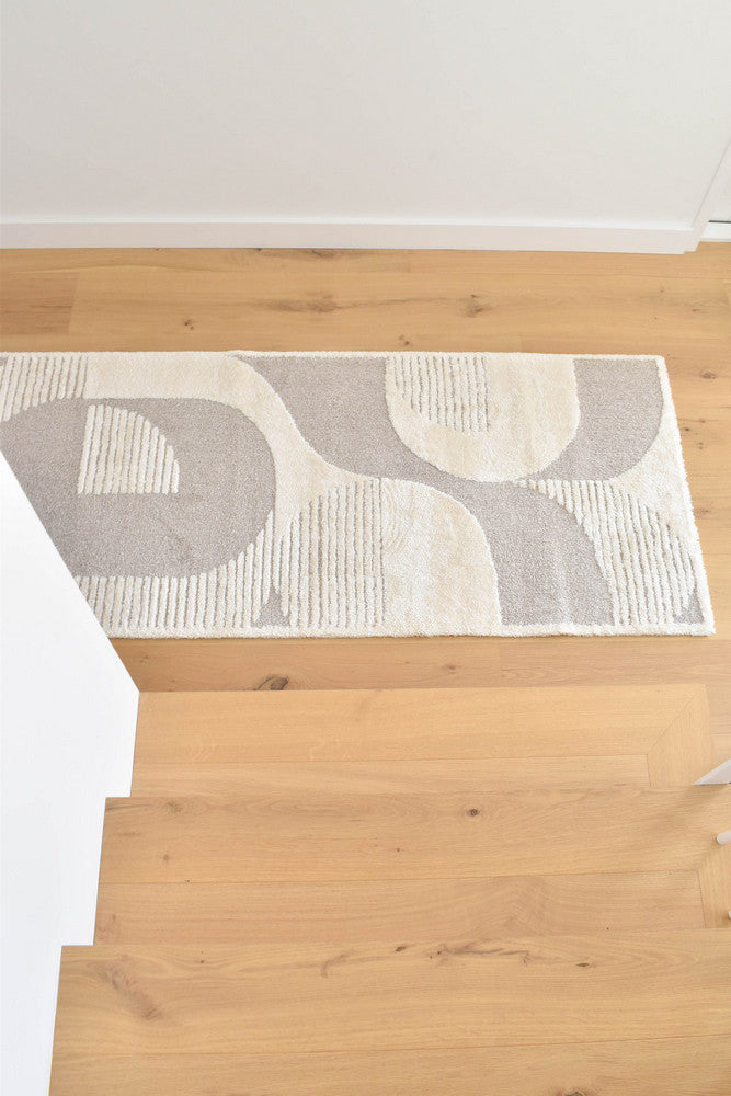 Arcadia Mid-Century Geometric Arch Textured Beige Rug
