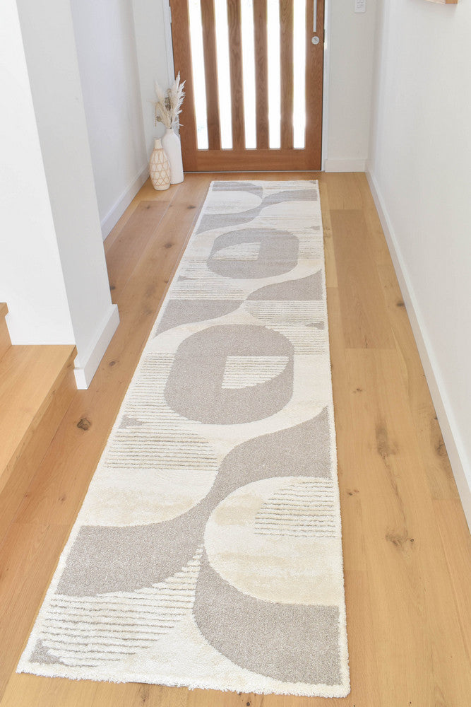 Arcadia Mid-Century Geometric Arch Textured Beige Rug