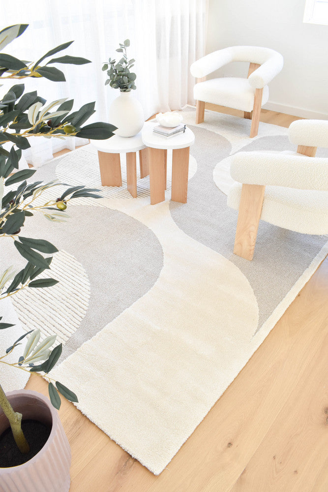 Arcadia Mid-Century Geometric Arch Textured Beige Rug