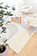 Arcadia Mid-Century Geometric Arch Textured Beige Rug