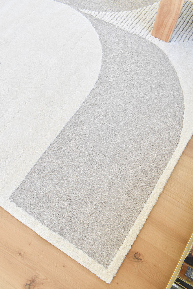 Arcadia Mid-Century Geometric Arch Textured Beige Rug