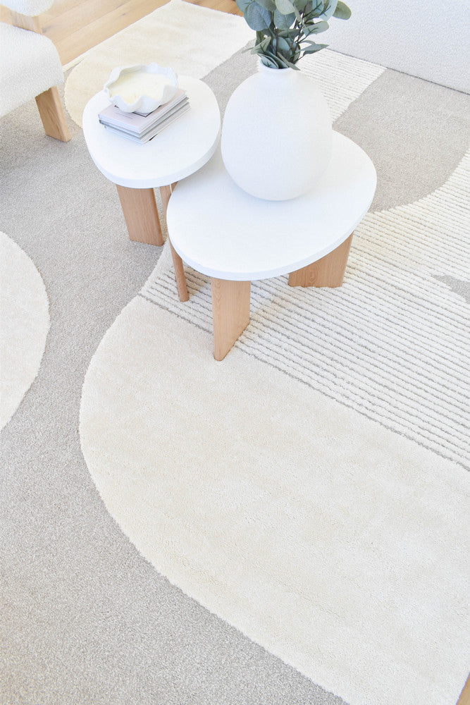Arcadia Mid-Century Geometric Arch Textured Beige Rug