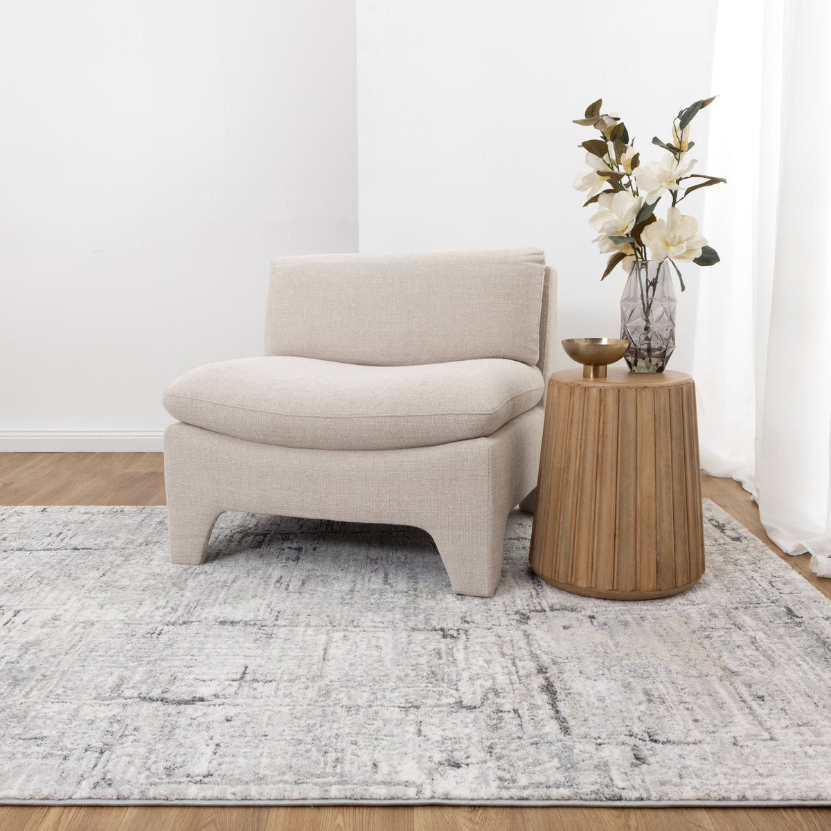 Aspen Grey Distressed Lines Rug