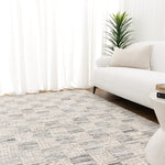 Luna Distressed Checkers Grey Beige Rug, [cheapest rugs online], [au rugs], [rugs australia]