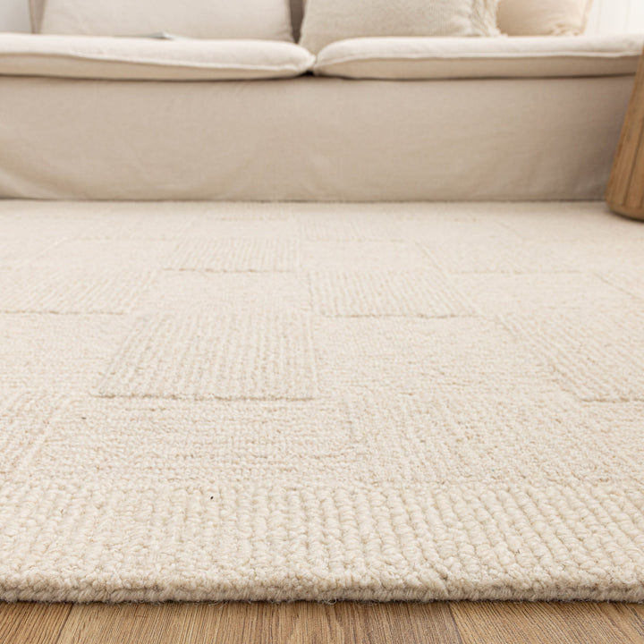 Nordic Nest Checkered Cream Wool Rug, [cheapest rugs online], [au rugs], [rugs australia]