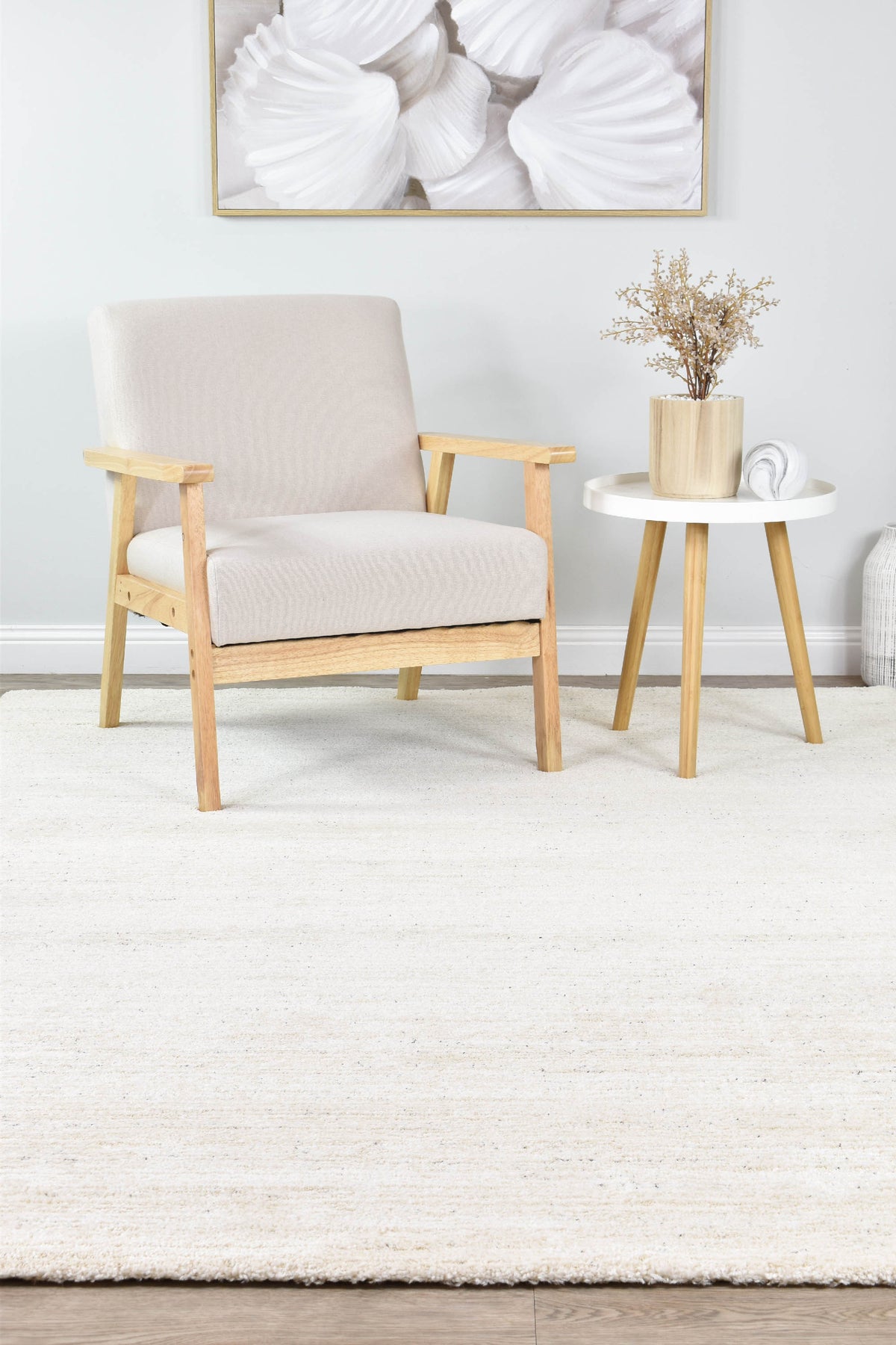 Nirvana Cream Heathered Linear Microfibre Plush Rug