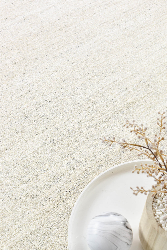 Nirvana Cream Heathered Linear Microfibre Plush Rug