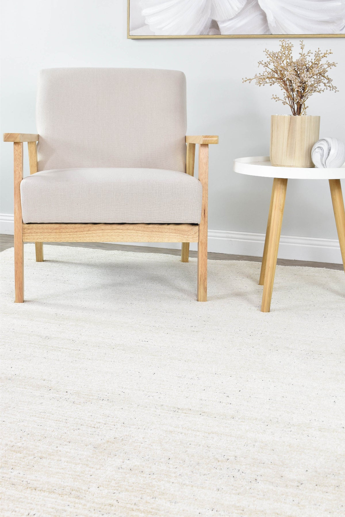 Nirvana Cream Heathered Linear Microfibre Plush Rug