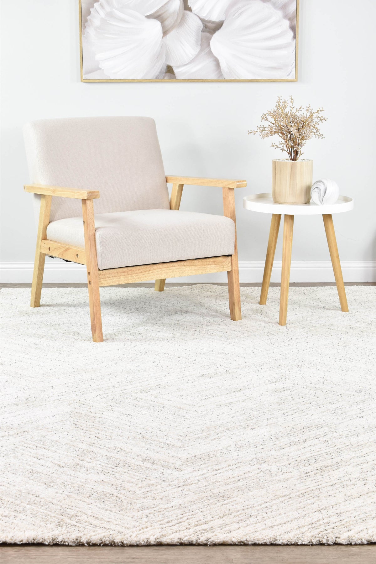 Nirvana Cream Grey Multi-Directional Geometric Linear Plush Rug