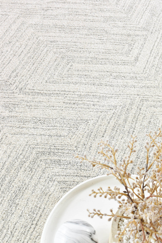 Nirvana Grey Multi-Directional Geometric Linear Plush Rug