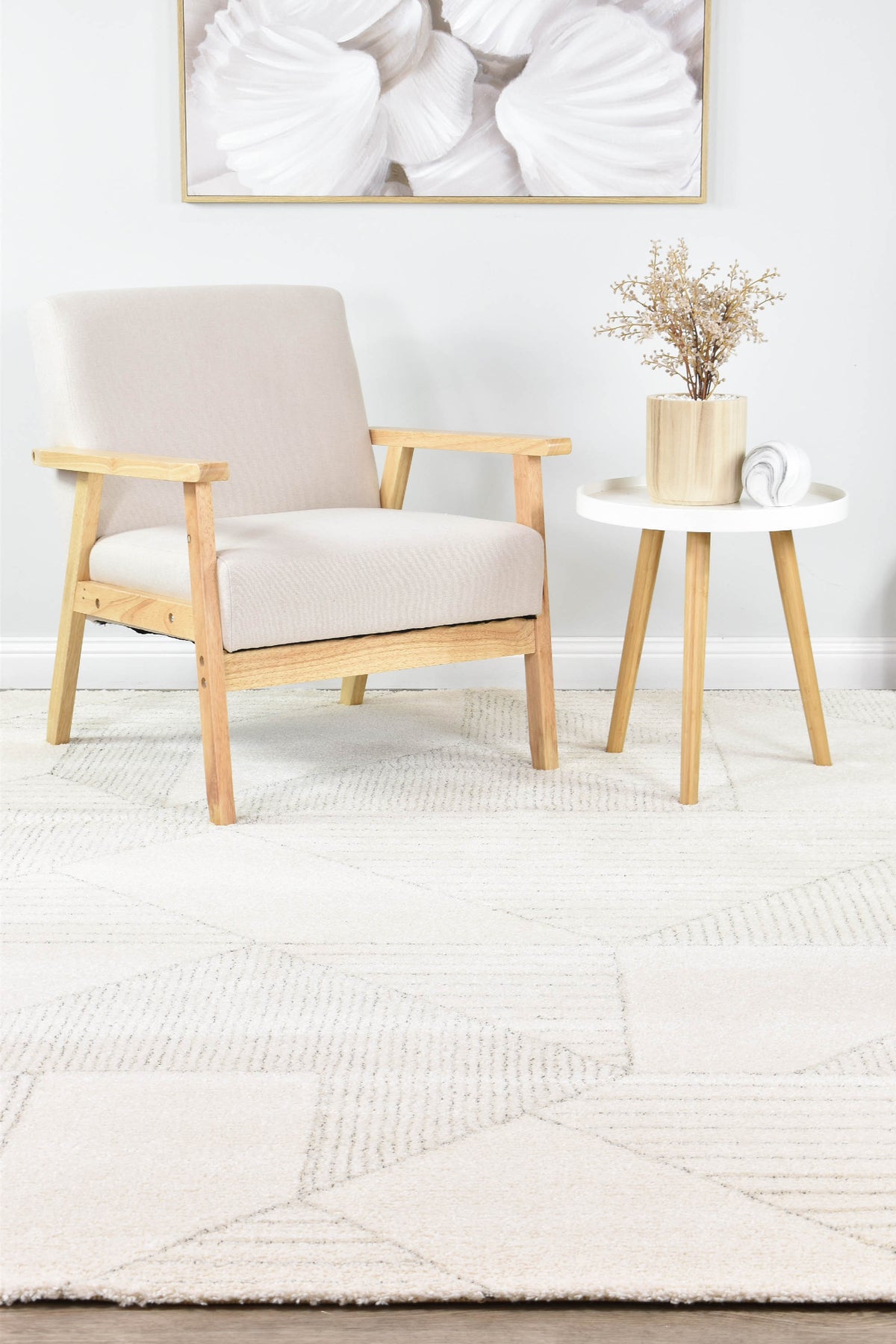 Nirvana Soft Cream Geometric Linear Plush Rug