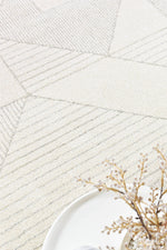 Nirvana Soft Cream Geometric Linear Plush Rug