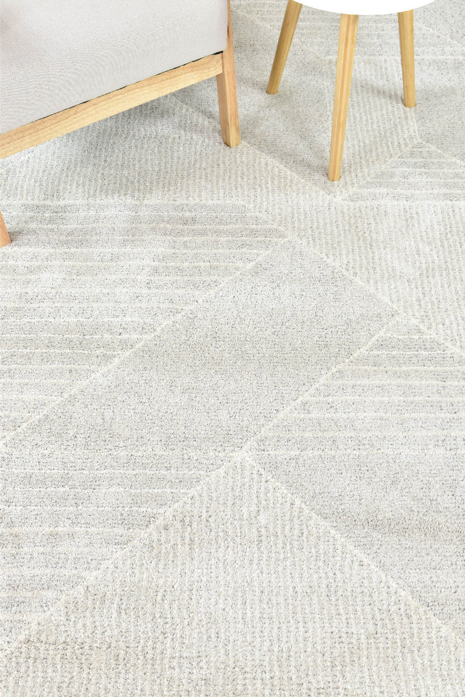 Nirvana Soft Grey Geometric Linear Plush Rug