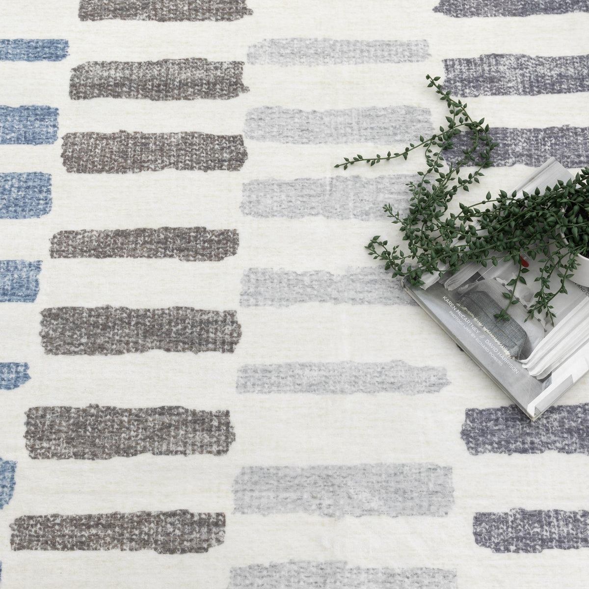 Sunday Modern Stripes Blue Machine Washable Rug
