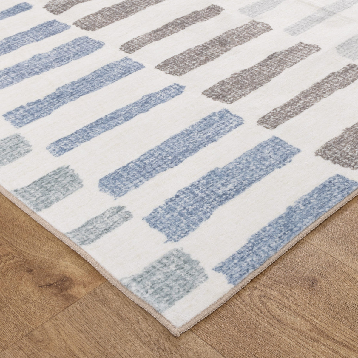 Sunday Modern Stripes Blue Machine Washable Rug