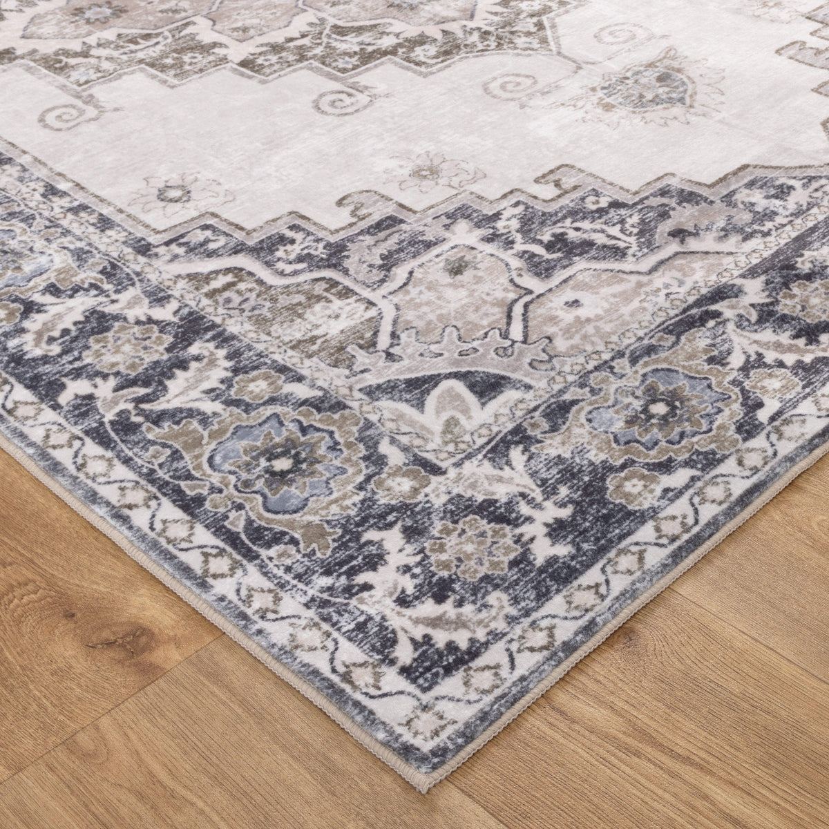 Sunday Transitional Beige Grey Machine Washable Rug