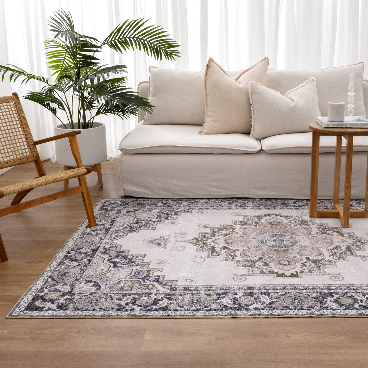 Sunday Transitional Beige Grey Machine Washable Rug