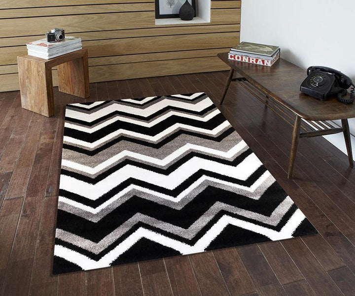 Bloom Chevron Black and White Rug - The Rugs