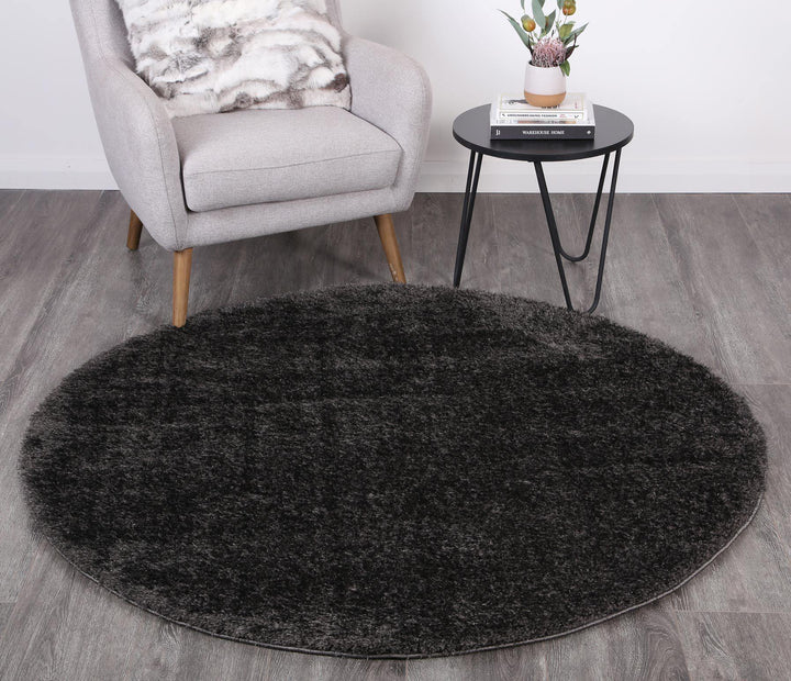 Oasis Soft Shag Round Rug Anthracite - The Rugs