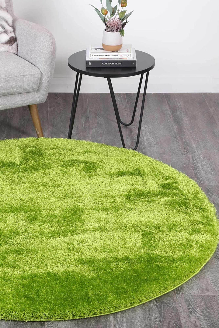 Oasis Soft Shag Round Rug Green - The Rugs