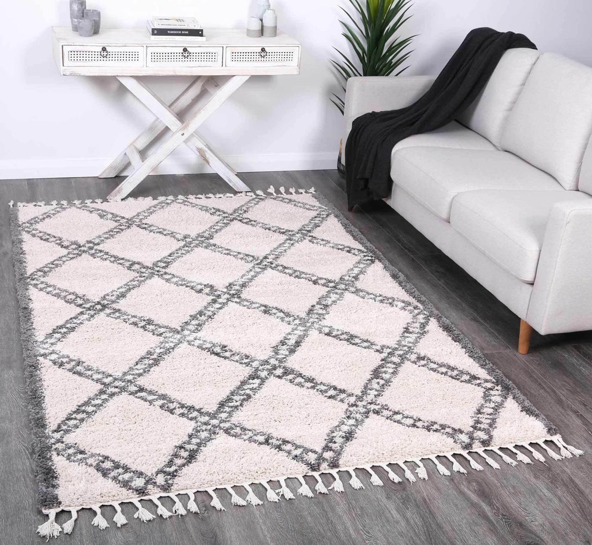 Marrakesh Leta Diamond Cream Grey Moroccan Rug - The Rugs
