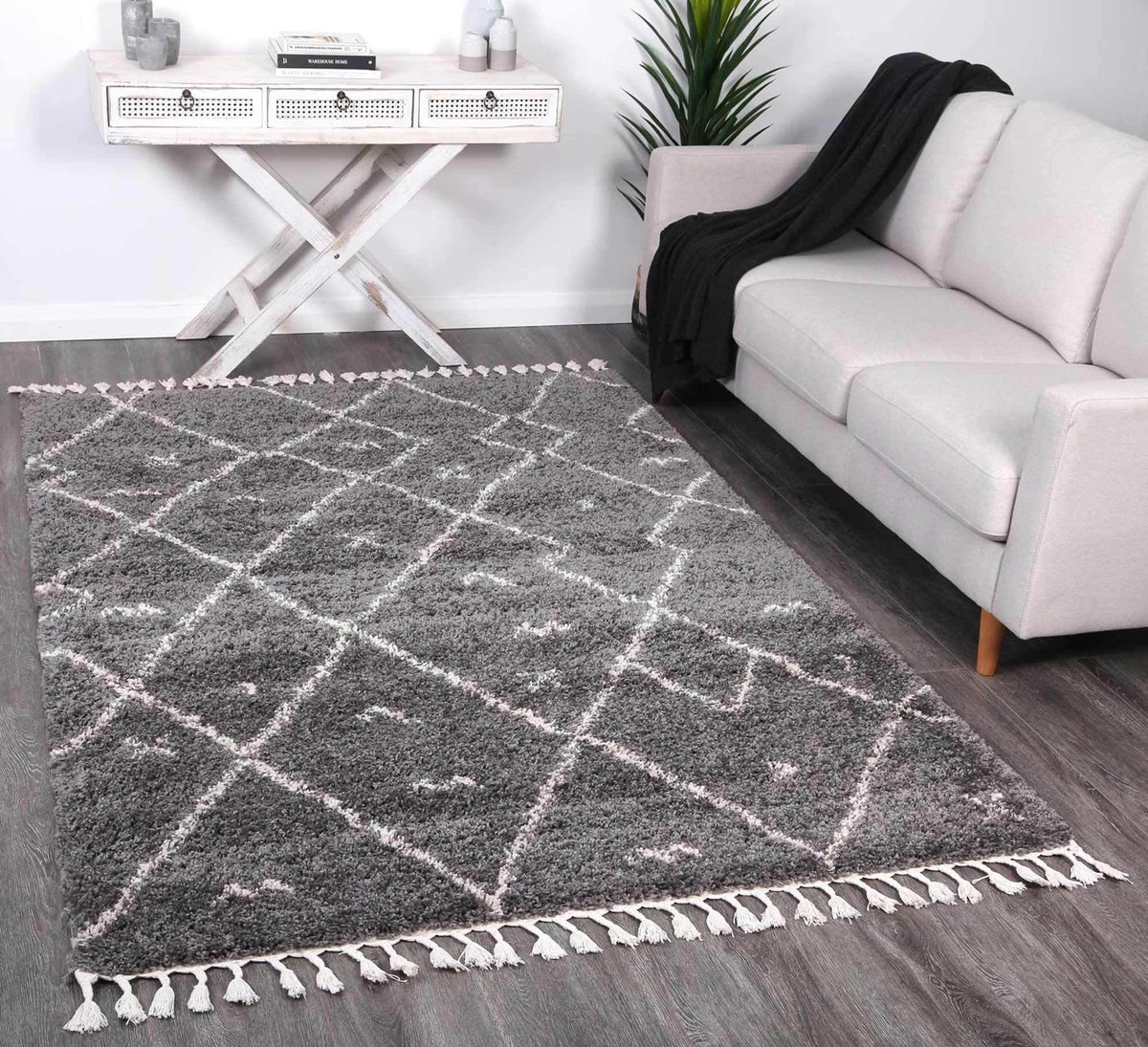 Marrakesh Mizzie Tribal Grey Cream Moroccan Rug - The Rugs
