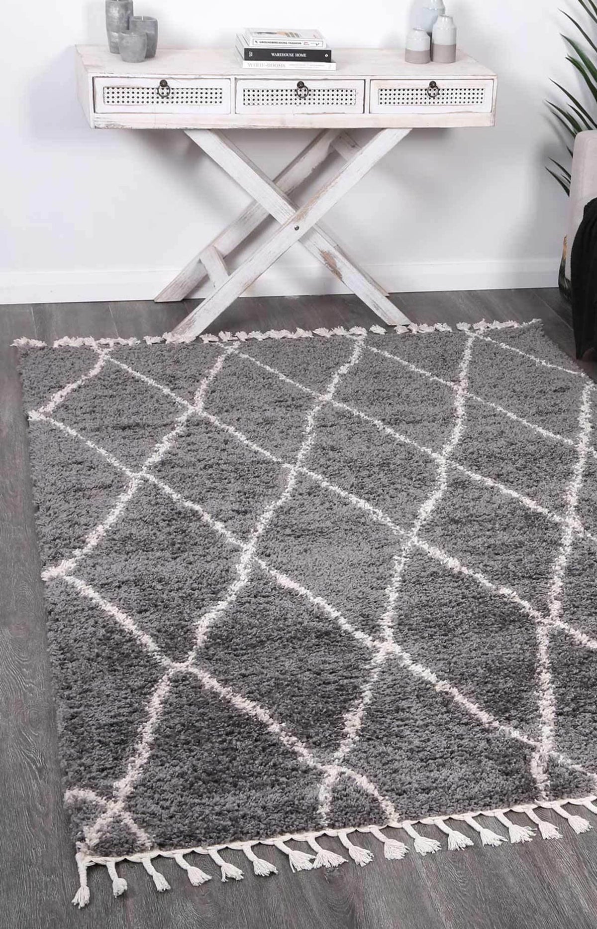 Marrakesh Clara Diamond Tribal Grey Moroccan Rug - The Rugs