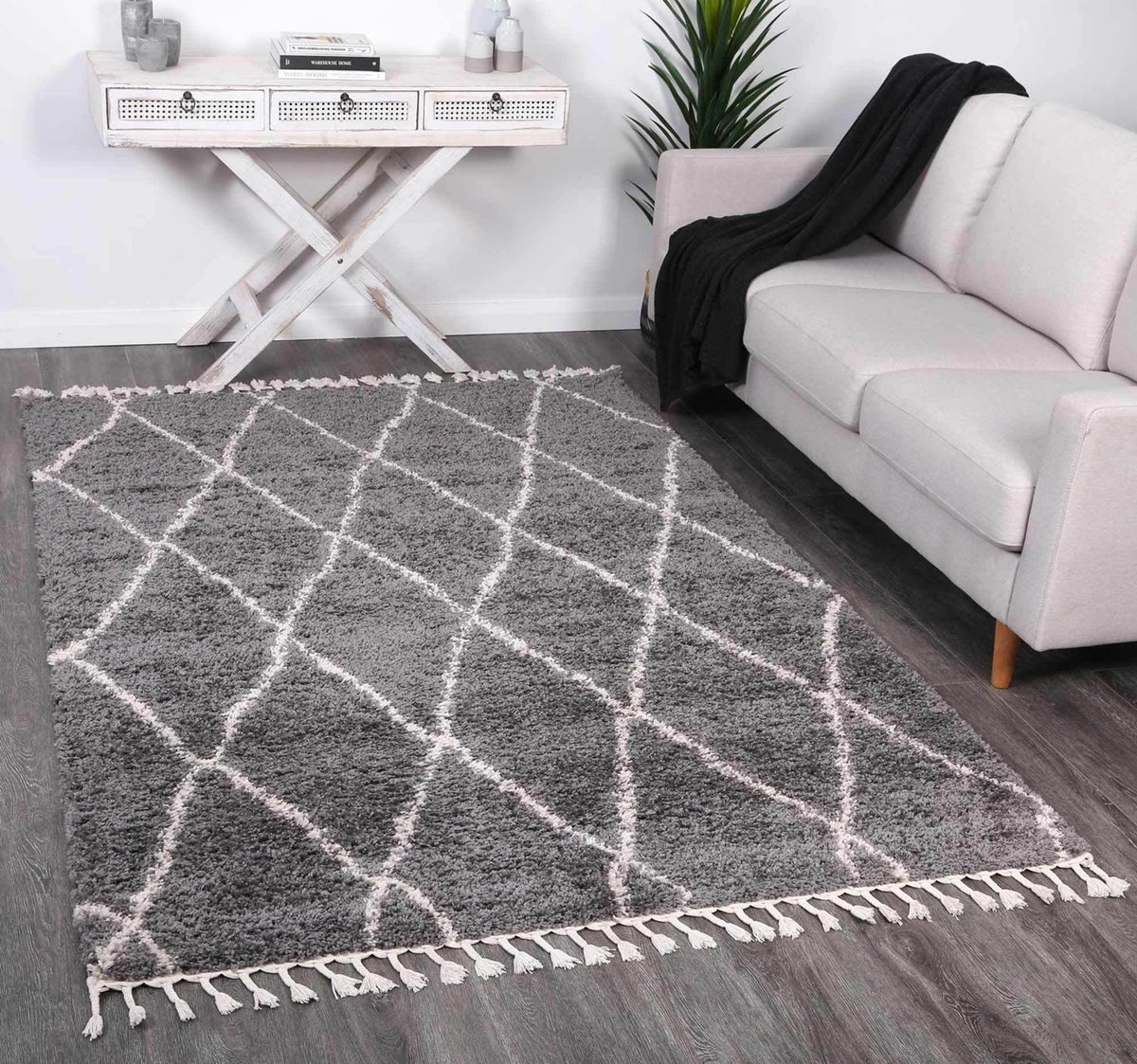Marrakesh Clara Diamond Tribal Grey Moroccan Rug - The Rugs