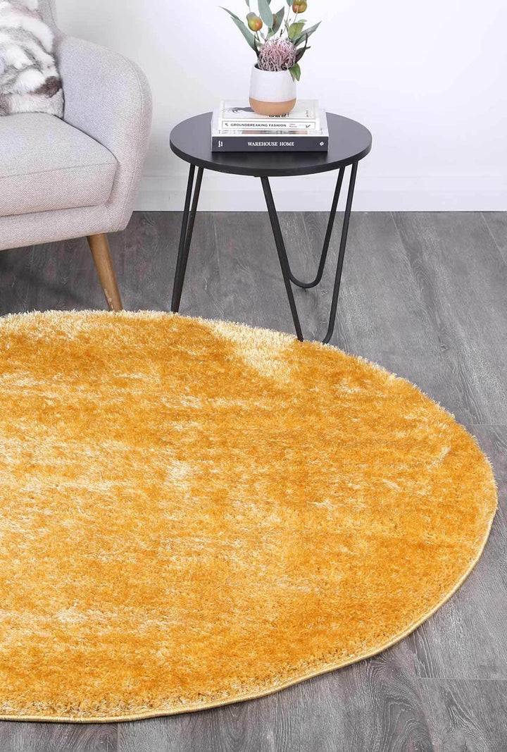 Oasis Soft Shag Round Rug  Mustard - The Rugs