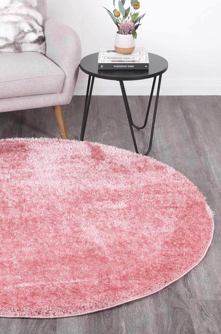 Oasis Soft Shag Round Rug Pink - The Rugs