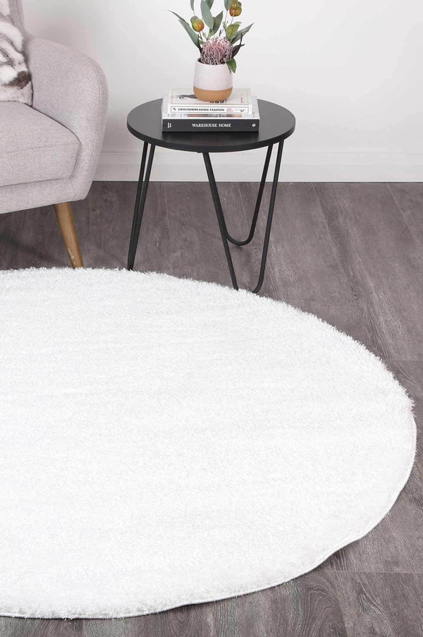 Oasis Soft Shag Round Rug White - The Rugs