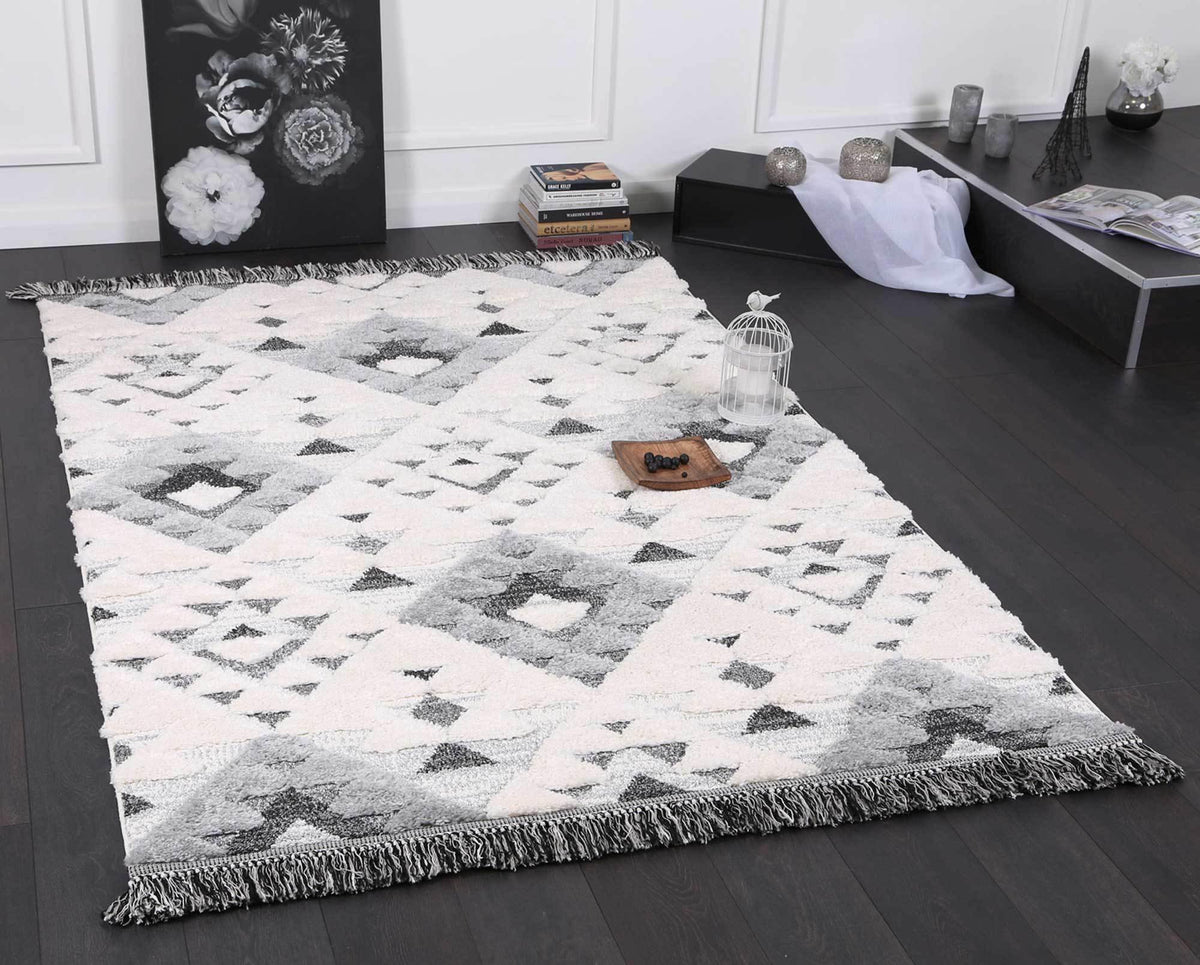 Eternity Mono Tribal Diamond Cream Grey - The Rugs