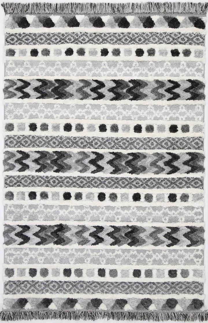 Eternity Mono Tribal Carved Cream Anthracite - The Rugs