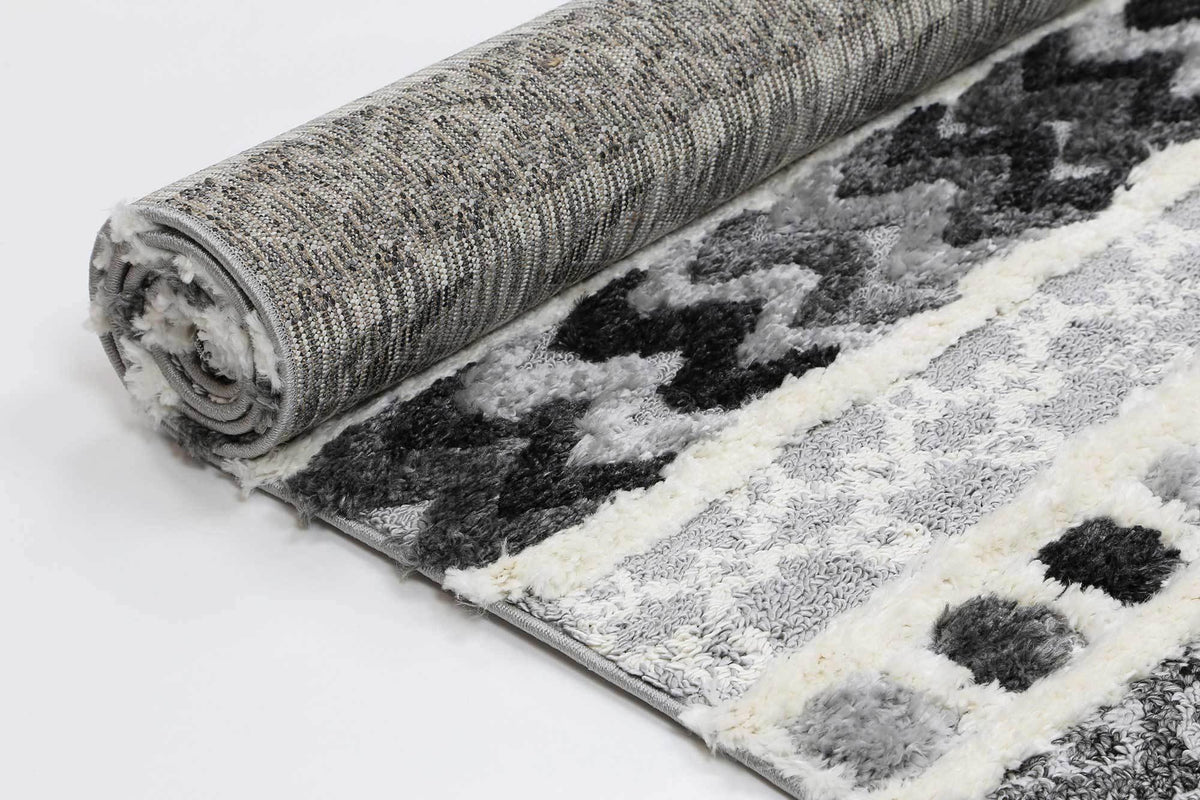 Eternity Mono Tribal Carved Cream Anthracite - The Rugs
